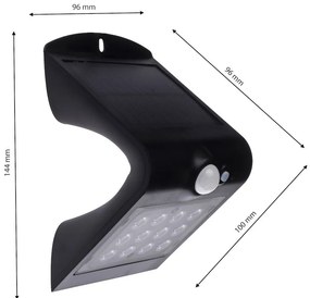 Exteriérové solárne nástenné LED svietidlo Butterfly, 1x LED 1,5w, čierna, pohybový senzor