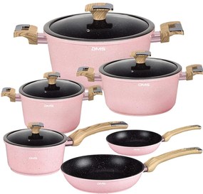 10-dielna sada hrncov a panvíc DMS Germany TSM4010RS s mramorovým povrchom - ružová