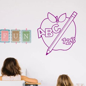Veselá Stena Samolepka Jabĺčko s ceruzkou Farba: fialová, Veľkosť: 60 x 66 cm