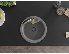 Mexen Diego, 1-komorový granitový drez 488x488x167 mm a drezová batéria Aster, šedá, 6512-71-73450-57-B