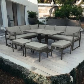 Veľký záhradný rohový set XL-NM-21 - sivý + sivé vankúše