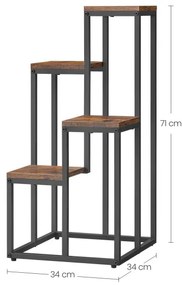 Stojan na kvety so štyrmi policami - rustikálny / čierne nohy