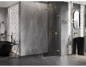 Mexen Lunar-F, 1-krídlový sprchový kút so skladacími dverami, pravý, 90 x 90 cm, 8mm číre sklo, zlatý matný profil, 836-090-090-55-00-P
