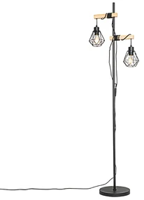 Rustikálna stojaca lampa čierna s drevom 2-svetlo - Chon