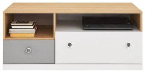 TV stolík Pixel sušienkový dub / biely lux / sivý