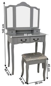 Tempo Kondela Toaletný stolík s taburetom, sivá/strieborná, REGINA NEW