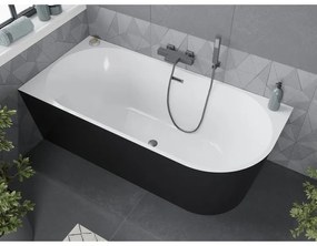 Mexen Mia, voľne stojaca rohová vaňa, lavá, 180 x 80 cm, biela-čierna, grafitový prepad, 52691808075L-66