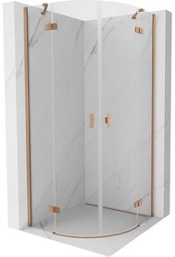 Mexen Mist, polkruhový výklopný sprchový kút 90 x 90 cm, číre sklo, medený matný profil, 8A33-090-090-65-00