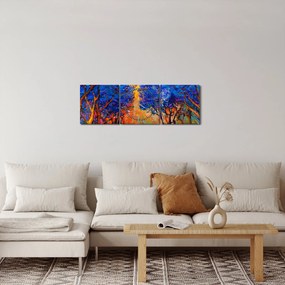 Obraz - jesenné koruny stromov, moderný impresionizmus (s hodinami) (90x30 cm)