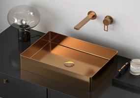 Sapho Sapho, AURUM nerezové umývadlo na dosku, priemer 38cm, vrátane odtoku, tepané, zlato mat, AU201-T