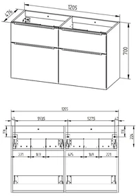 Mereo, Mereo Mailo, kúpeľňová skrinka s keramickým umývadlom 121 cm, antracit, čierne madlo, MER-CN533B