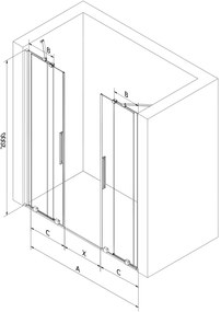 Mexen Velar Duo, posuvné dvere do otvoru 200x200 cm, 8mm číre sklo, medená matná, 871-200-000-02-65