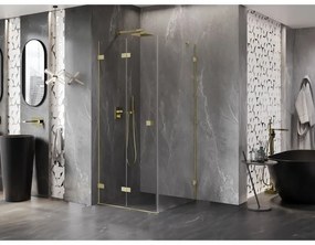 Mexen Lunar-F, skladací sprchový kút ľavý 90 x 90 cm, 8mm číre sklo, zlatý kartáčovaný - 836-090-090-55-00-L