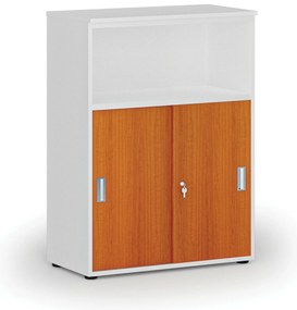 Kombinovaná kancelárska skriňa so zásuvnými dverami PRIMO WHITE, 800 x 420 x 1087 mm, biela/čerešňa
