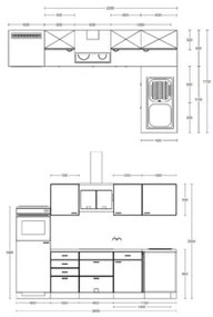Rohová kuchynská linka so spotrebičmi Cara 280 cm farba čela zelená dub matná farba korpusu dub