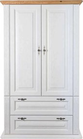 Biela šatníková skriňa z masívu s dvomi zásuvkami, 109x54x210 cm