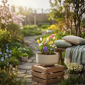 Plastový květináč na nožičkách TERRA 14,4x29,7 cm béžový