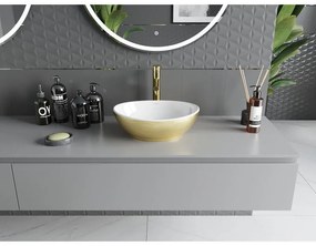 Mexen Elza, keramické umývadlo na dosku 405 x 330 mm, biela-zlatý štruktúrovaný vzor, 21014017