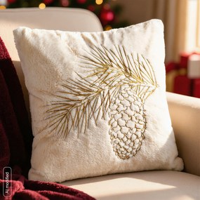 CHLPATÁ VIANOČNÁ DEKORAČNÁ OBLIEČKA NA VANKÚŠ PINE 45X45 CM KRÉMOVÁ