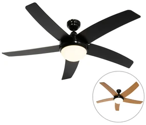 Inteligentný stropný ventilátor čierny s drevenou potlačou 132 cm vrátane LED stmievateľného s diaľkovým ovládaním - Cool