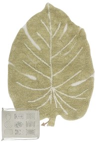Kaki prateľný ručne tkaný bavlnený detský koberec 75x100 cm Mini Monstera Olive – Lorena Canals