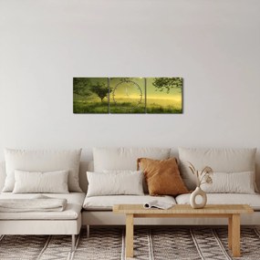 Obraz - Prebúdzajúci sa les (s hodinami) (90x30 cm)