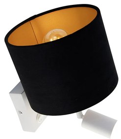Nástenná lampa biela so svetlom na čítanie a tienidlom 18 cm čierne - Brescia