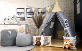 Detský stan TEEPEE (TÍPÍ) BOHO s doplnkami - sivý / béžový