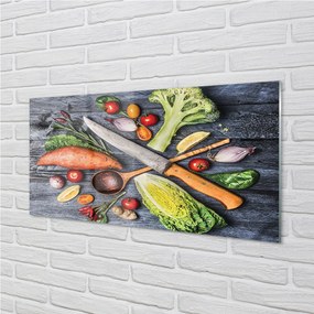 Sklenený obklad do kuchyne Nôž vlákna priadze špenát paradajky 125x50 cm