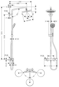 Hansgrohe Croma, Showerpipe 220 1jet s termostatom, chrómová, HAN-27185000