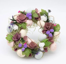 DECOLED Velikonoční věnec, 30 x 8 cm, fialové a růžové květy