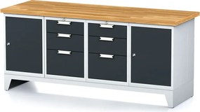 Dielenský stôl MECHANIC I, 2 skrinky a 2x 3 zásuvkový box na náradie, 6 zásuviek, 2000x685x880 mm, grafitové dvere