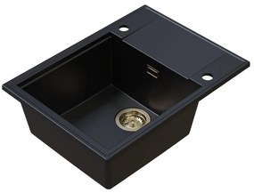 Sink Quality Sink55, kuchynský granitový drez 620x460x215 mm + zlatý sifón, čierna, SKQ-SINK.C.1KKO.XG