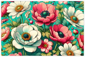 Obraz - Kvety na modrom pozadí (90x60 cm)