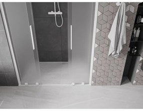 Mexen Velar Duo, posuvné sprchové dvere do otvoru 140 cm, 8mm sklo námraza, biela matná, 871-140-000-32-20