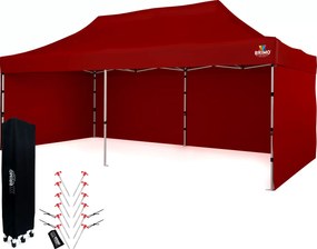 BRIMO Párty stan 3x6 m Nožnicový (3 steny) - Oceľová Konštrukcia a Plachta 330g/m² - s 3 stenami - Červená 11