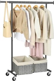 Pevný stojan na oblečenie s kolieskami, nosnosť 90 kg, čierny