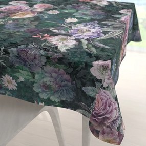 Biante Dekoračný štvorcový obrus BM-010 Veľké fialové kvety na tmavo zelenom 140x140 cm