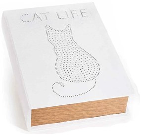 Zamatová kniha / krabička s mačkou - čierna, biela bielá