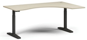 Výškovo nastaviteľný stôl, elektrický, 675-1325 mm, ergonomický pravý, doska 1800x1200 mm, čierna podnož, orech