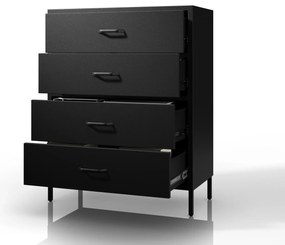 Čierna kovová komoda so zásuvkami na nožičkách CARLA Modern 800 x 1015 x 400 mm