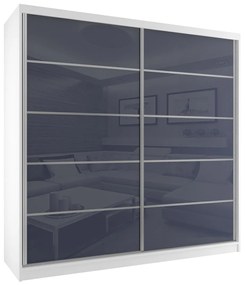 Šatníková skriňa 200 cm Belini biely mat / šedý lesk s posuvnými dverami  BH SZP1/2/W/WI/5S/HI