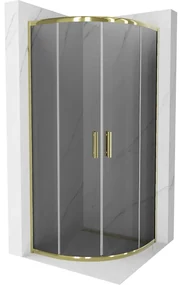 Mexen Rio, štvrťkruhový sprchovací kút s posuvnými dverami 80(dvere) x 80(dvere) x 190 cm, 6mm šedé sklo, zlatý profil, 863-080-080-50-40