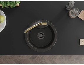 Mexen Diego, 1-komorový granitový drez 488x488x167 mm a drezová batéria Duo, čierna-zlatá metalíza, 6512-75-671701-57-B
