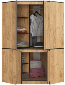 Rohová šatníková skriňa S 100 4D CLP dub craft