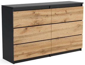 Veľká komoda 6 zásuviek ARIE šírka 120cm Černá/Dub Wotan