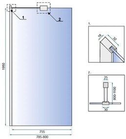 Rea Aero, sprchová zástena WALK-IN 80x195 cm, 8mm číre sklo, chrómový profil, REA-K7552