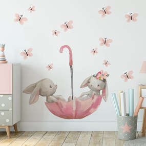 Gario Detská nálepka na stenu Zajačiky s dáždnikom