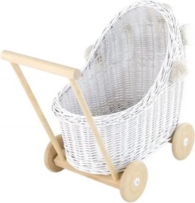 Prútený kočík pre bábiky biela