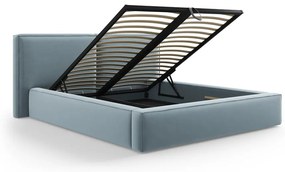 Svetlomodrá zamatová čalúnená dvojlôžková posteľ s úložným priestorom s roštom 200x200 cm Arendal – Cosmopolitan Design